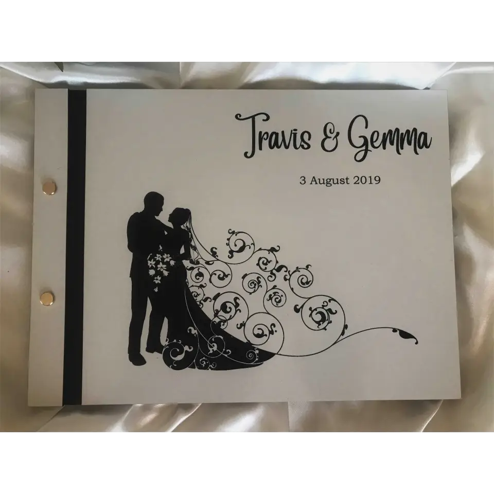 Wedding guest book - White engraved
