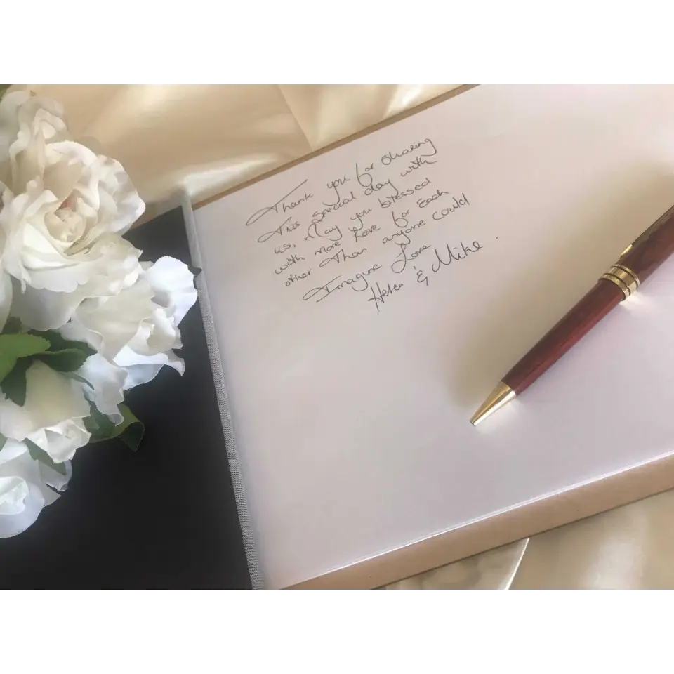Wedding guest book - White engraved