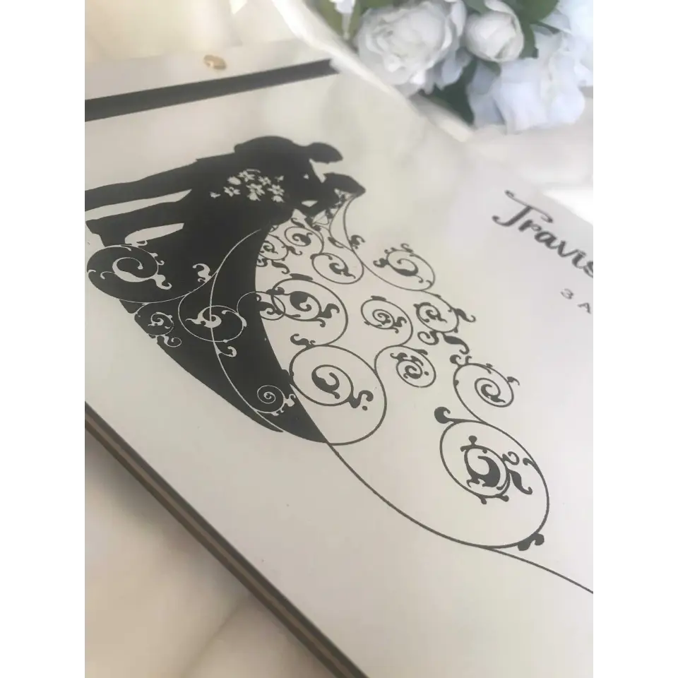 Wedding guest book - White engraved