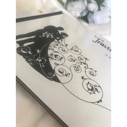 Wedding guest book - White engraved