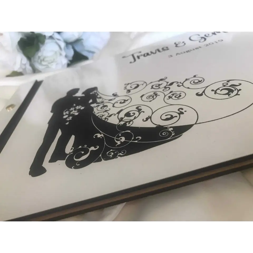 Wedding guest book - White engraved