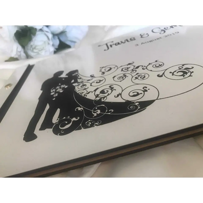 Wedding guest book - White engraved