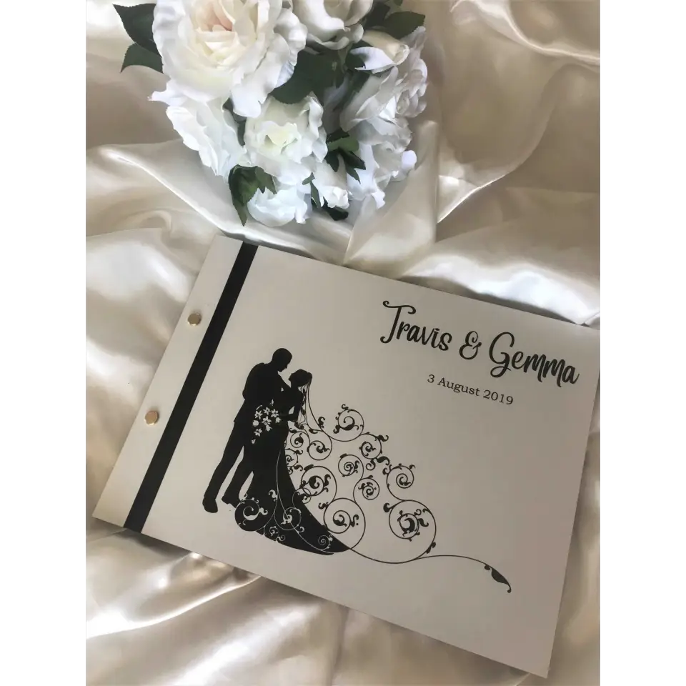 Wedding guest book - White engraved