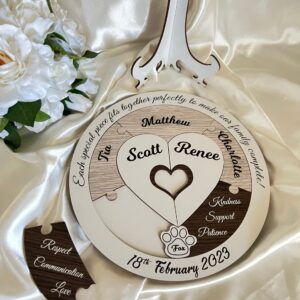 Unity Puzzle for wedding in white – Great alternative to unity candle ceremony including pet Bridal Delights