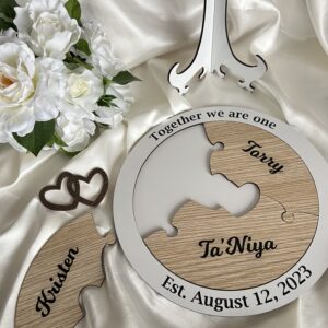 Unity Puzzle for Wedding – White Unity Ceremony Idea with 3 names Bridal Delights